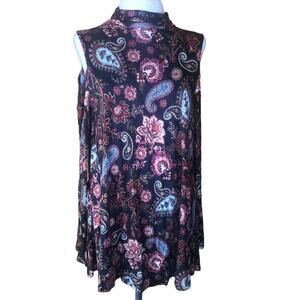 Cupio Paisley Black Cold Shoulder Turtleneck Shirt M